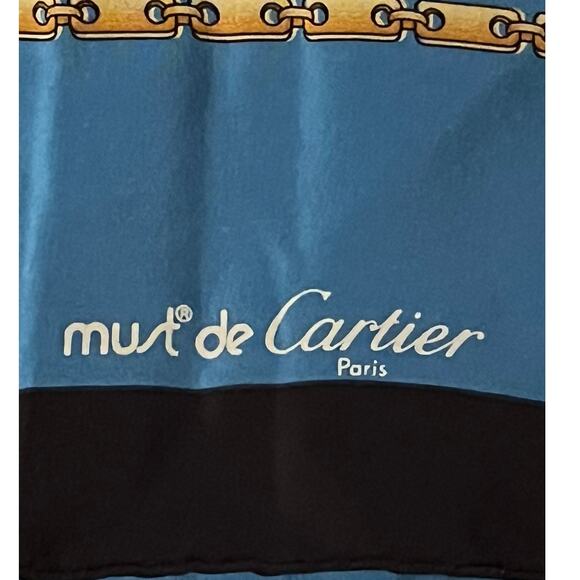 Cartier Must de Cartier Blue Silk Scarf with a chain motif Vintage 82 cm - Picture 2 of 7